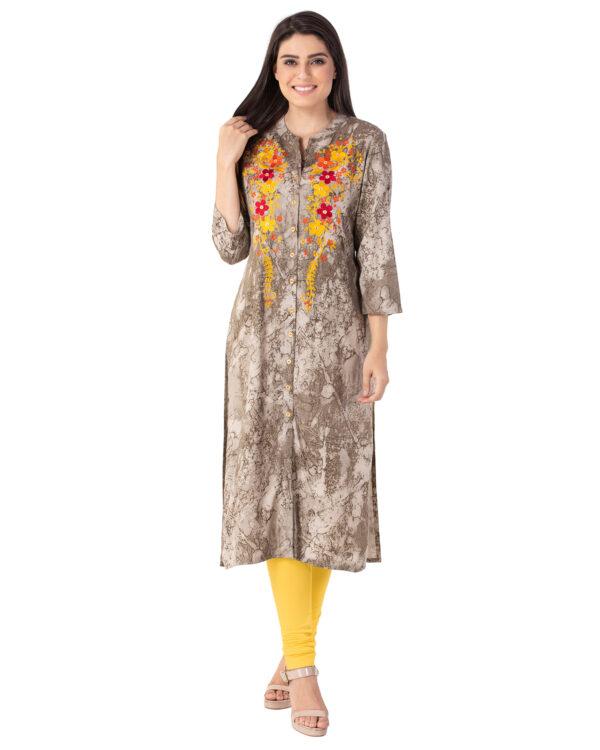 Rayon Marble Print Kurta with Beautiful Multicolour Embroidery | Rs 2125 for Pack of 5pc of S-XXL | Rs 425 Per Pc