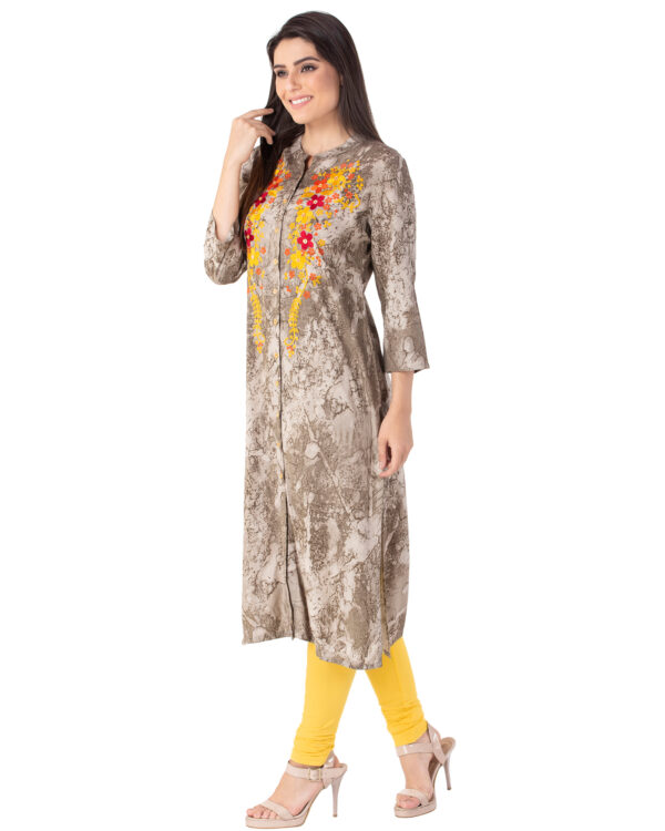 Rayon Marble Print Kurta with Beautiful Multicolour Embroidery | Rs 2125 for Pack of 5pc of S-XXL | Rs 425 Per Pc - Image 3