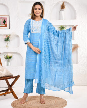 Jaipuri Printed Cord Embroidery Kurta Pant Set with Dupatta | Rs 4250 for Pack of 5pc of S-XXL | Rs 850 Per Pc