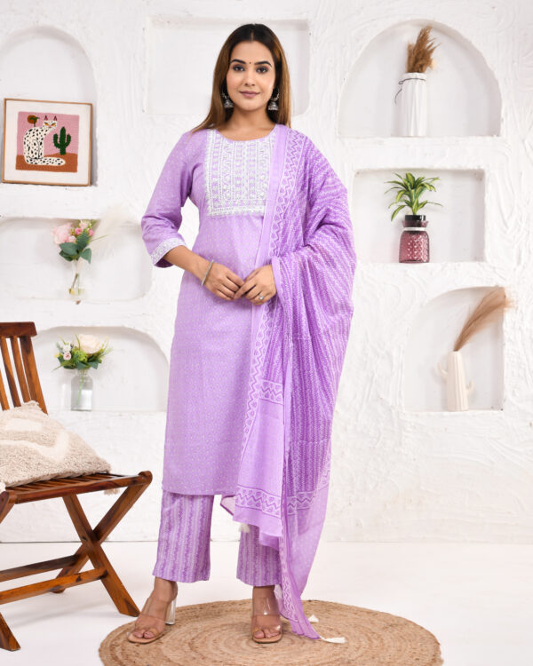Jaipuri Printed Embroidery Cotton Kurta Pant Dupatta Set | Rs 4250 for Pack of 5pc of S-XXL | Rs 850 Per Pc