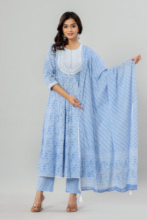 Jaipuri Printed Anarkali Kurta Pant Dupatta Set with Pocket | Rs 3980 for Pack of 4pc of S-XL | Rs 995 Per Pc