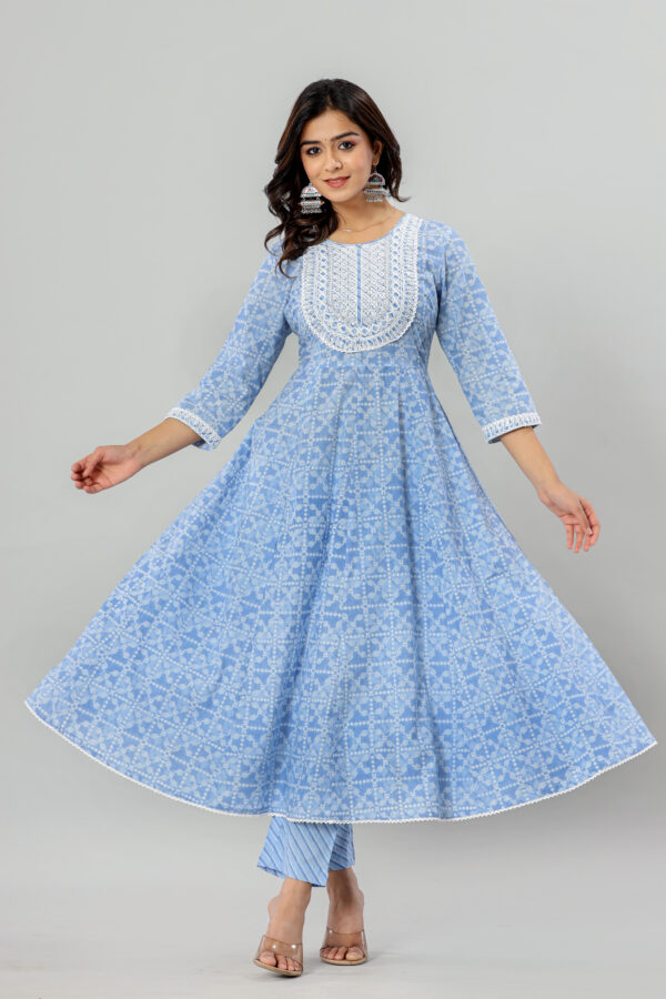 Jaipuri Printed Anarkali Kurta Pant Dupatta Set with Pocket | Rs 3980 for Pack of 4pc of S-XL | Rs 995 Per Pc - Image 3