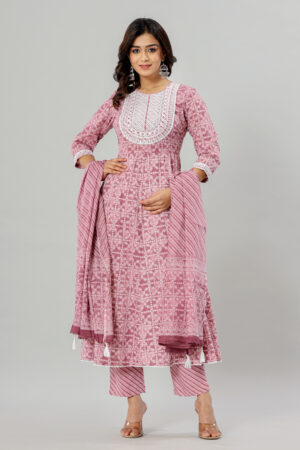 Anarkali Jaipuri Printed Cotton Kurta Pant Dupatta Set with Pocket | Rs 3980 for Pack of pc of S-XL | Rs 995 Per Pc
