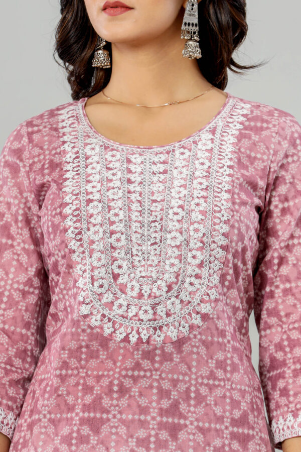 Jaipuri Printed Onion Color-Embroidered Work Kurta Pant Duptta with Pocket | Rs 4250 for Pack of 5pc of S-XXL | Rs 850 Per Pc - Image 4