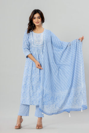Naira Cut Jaipuri Printed Embroidered Kurta Pant Dupatta Set | Rs 3980 for Pack of 5pc of S-XL | Rs 995 Per Pc