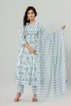 Anarkali Jaipuri Printed Cotton Patch Work Kurta Pant Dupatta with Pocket | Rs 3980 for Pack of 4pc of S-XL | Rs 995 Per Pc
