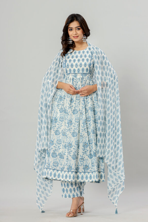 Anarkali Jaipuri Printed Cotton Patch Work Kurta Pant Dupatta with Pocket | Rs 3980 for Pack of 4pc of S-XL | Rs 995 Per Pc - Image 3