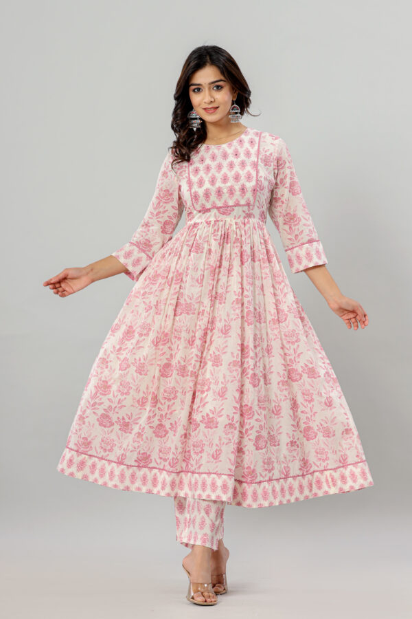 Pink Pure Cotton Anarkali Kurta Pant Dupatta with Pocket | Rs 3980 for Pack of 5pc of S-XL | Rs 995 Per Pc - Image 6