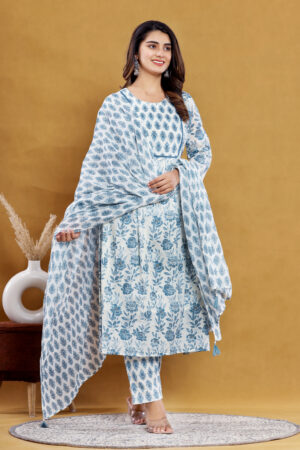Naira Cut Jaipuri Printed And Embroidered Kurta Set With Dupatta | Rs 3980 for Pack of 4pc of S-XL | Rs 995 Per Pc