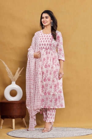 Naira Cut Flower Jaipuri Printed And Embroidered Kurta Set With Dupatta | Rs 3980 for Pack of 4pc of S-XL | Rs 995 Per Pc