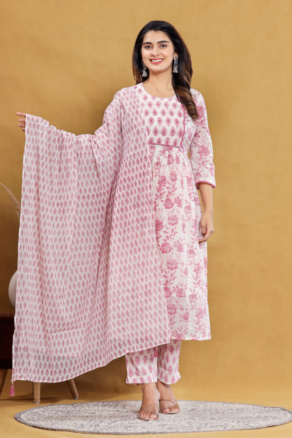 Naira Cut Flower Jaipuri Printed And Embroidered Kurta Set With Dupatta | Rs 3980 for Pack of 4pc of S-XL | Rs 995 Per Pc - Image 3