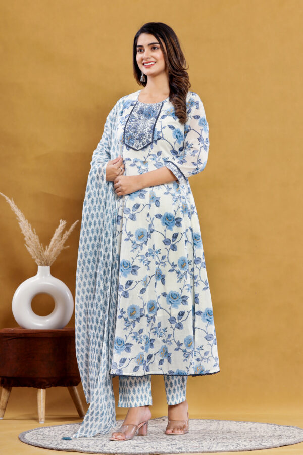 Anarkali Women's Blue Beautiful Embroidered Cotton Kurta Pant Dupatta with Pocket | Rs 3980 for Pack of 4pc of S-XL | Rs 995 Per Pc - Image 6