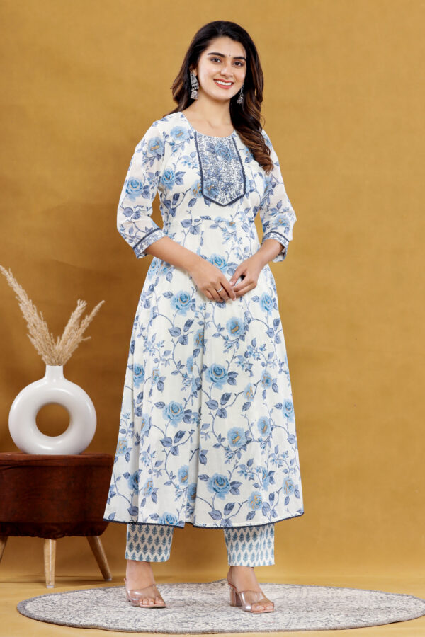 Anarkali Women's Blue Beautiful Embroidered Cotton Kurta Pant Dupatta with Pocket | Rs 3980 for Pack of 4pc of S-XL | Rs 995 Per Pc - Image 3
