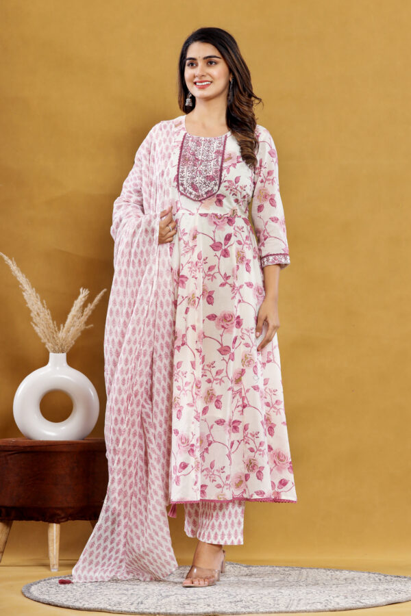 Jaipuri Printed Anarkali Pure Cotton Kurta Pant Dupatta with Pocket | Rs 3980 for Pack of 4pc of S-XL | Rs 995 Per Pc - Image 7