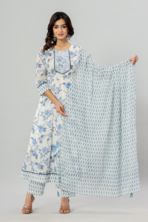 Jaipuri Printed Women Cotton Anarkali Kurta Pant Dupatta with Pocket | Rs 3980 for Pack of 4pc of S-XL | Rs 995 Per Pc