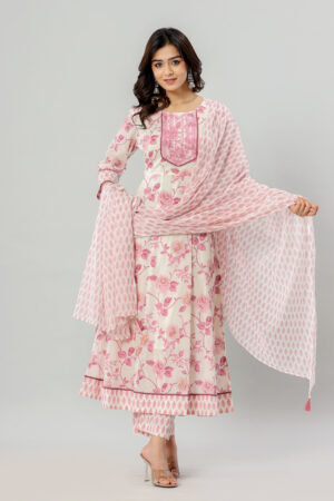 Woman Cotton Anarkali Kurti Pant Duppata with Pocket | Rs 3980 for Pack of 4pc of S-XL | Rs 995 Per Pc